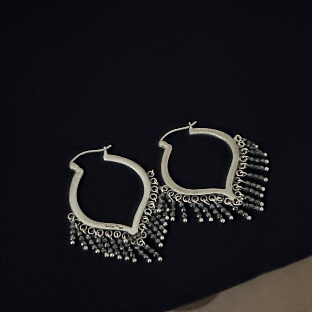 Elegant Silver Hoop Earrings with Fringe